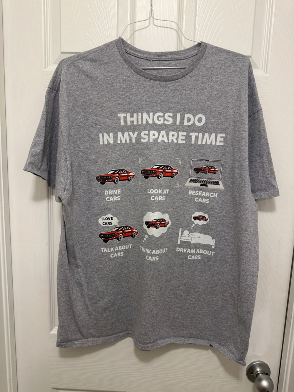 Car Themed Gray Short Sleeve Tee with Red Car Graphics